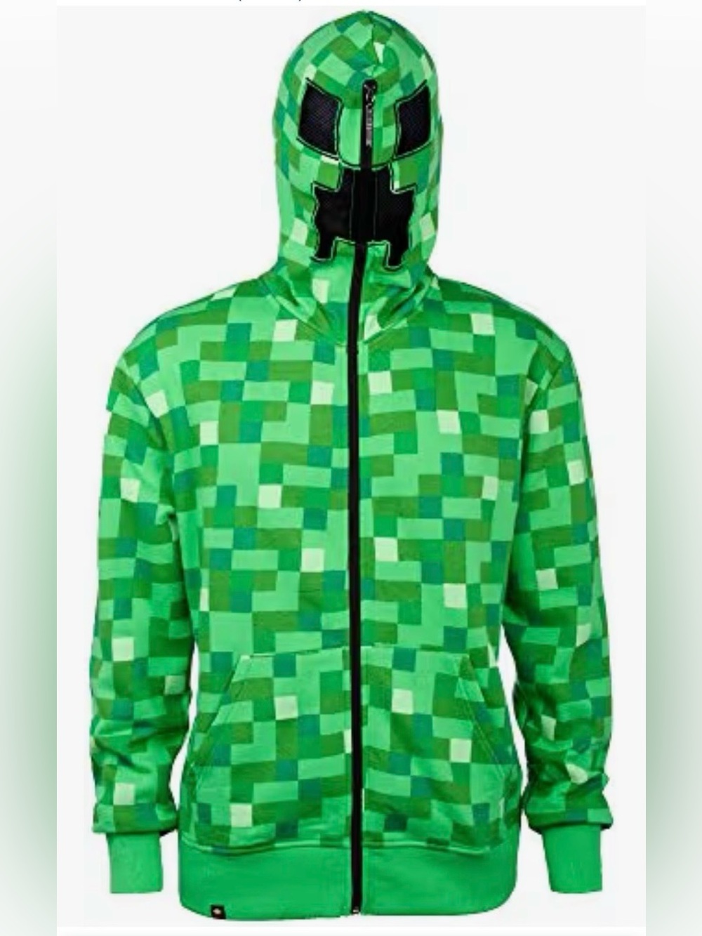 DESIGNED BY JINX Green Pixel Creeper Minecraft Face Mask Zip-Up Costume Hoodie